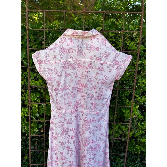 Vintage 70s HOLLY HOBBIE ORIGINAL FABRIC Childs Print Pink Cotton Dress Summer - Picture 8 of 10